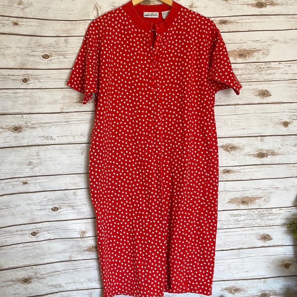 Vintage Chaus woman star red white shirt dress 3x